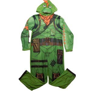 FORTNITE Men's Plush Green Rex Dinosaur Full Bodysuit Costume Size 2X